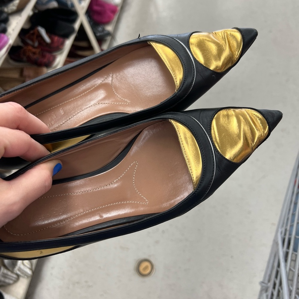 Marni Italian leather gold and black flats